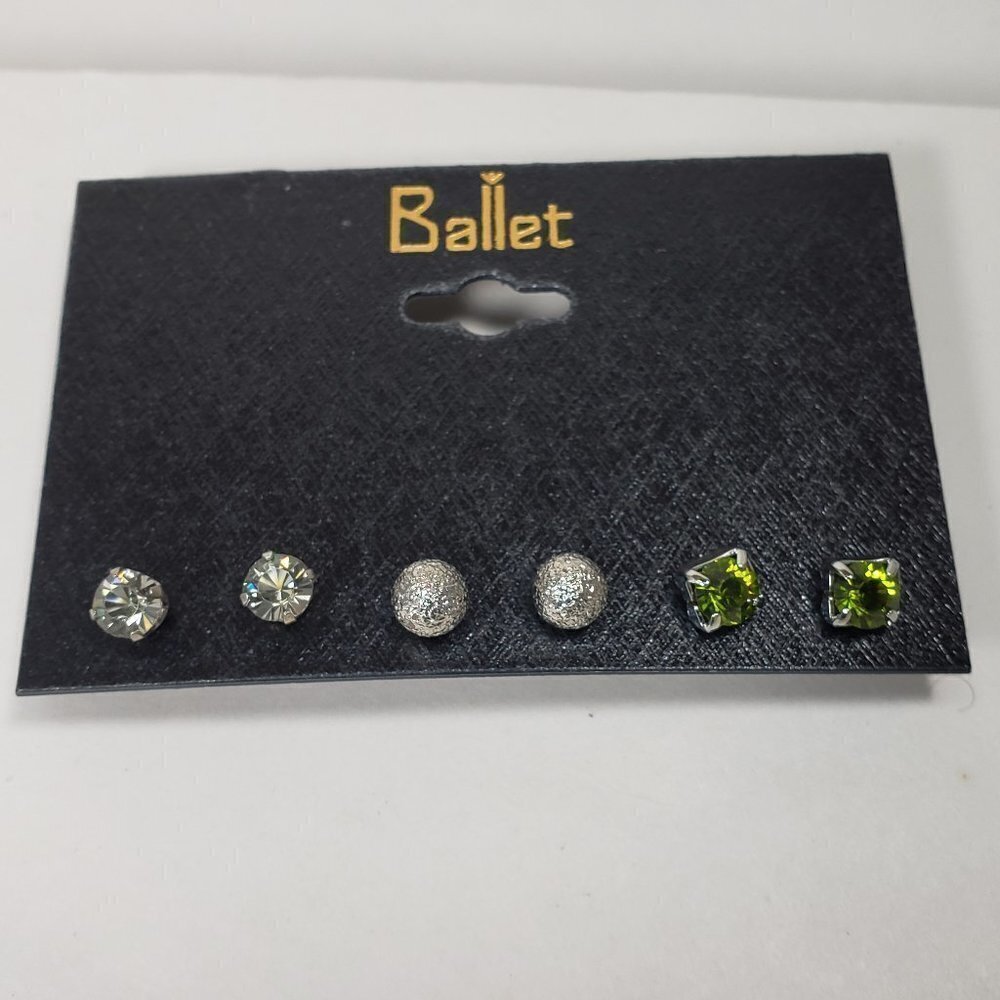 Ballet, Polished Silver-tone Crystal, Ball Stud Earrings